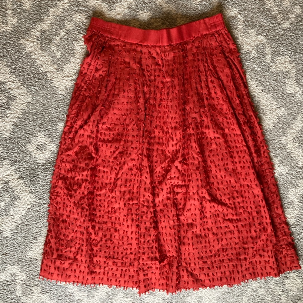 J Crew 100% cotton Red Textured midi Skirt sz 8 - Picture 2 of 4